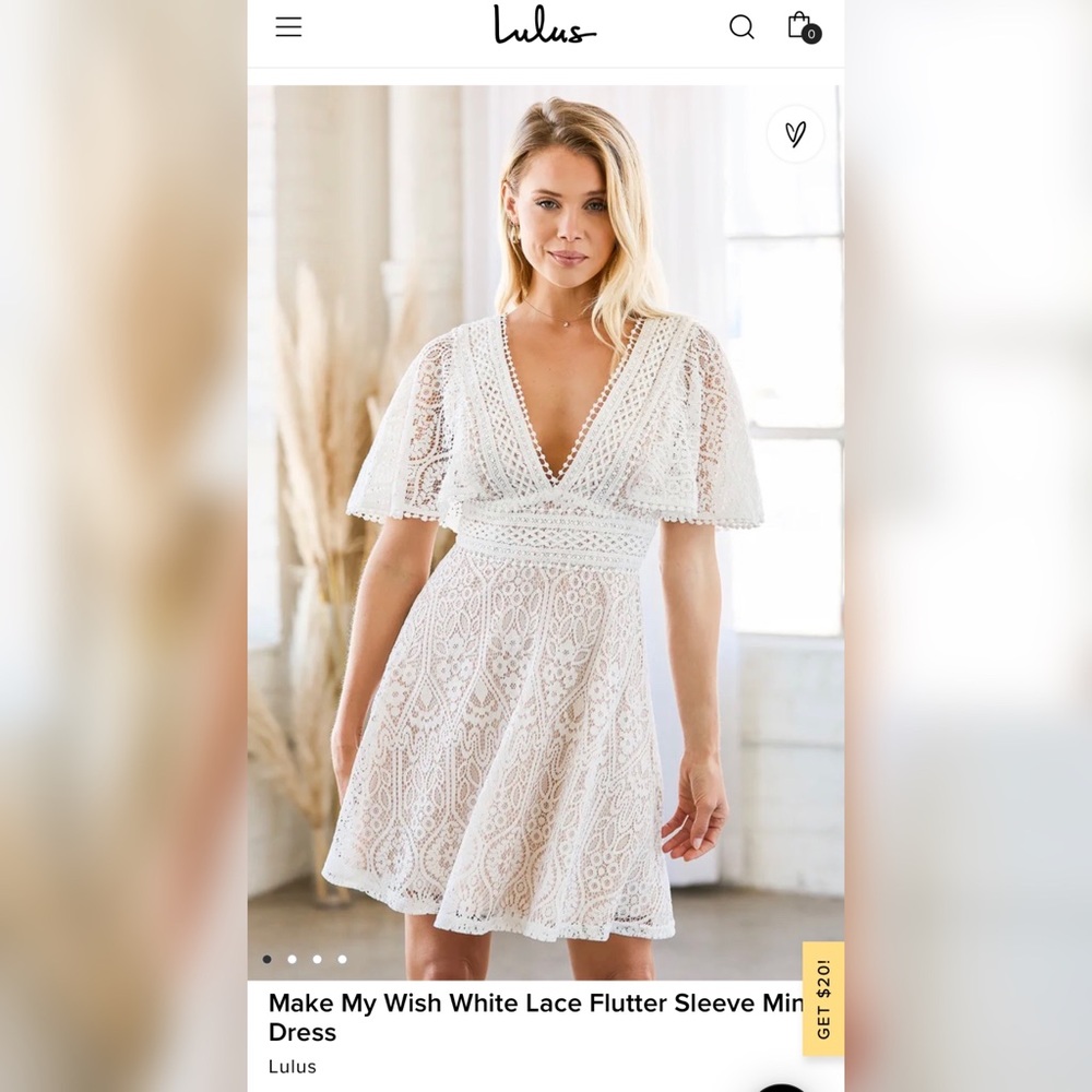 Lulus White Lace Flutter Sleeve Mini Dress